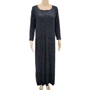 Wood Italian Black Long Sleeve Maxi Dress Zebra Pattern Velvet Burnout
